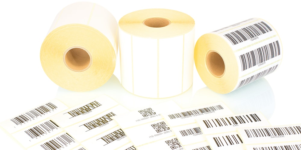 white label rolls and printed barcodes