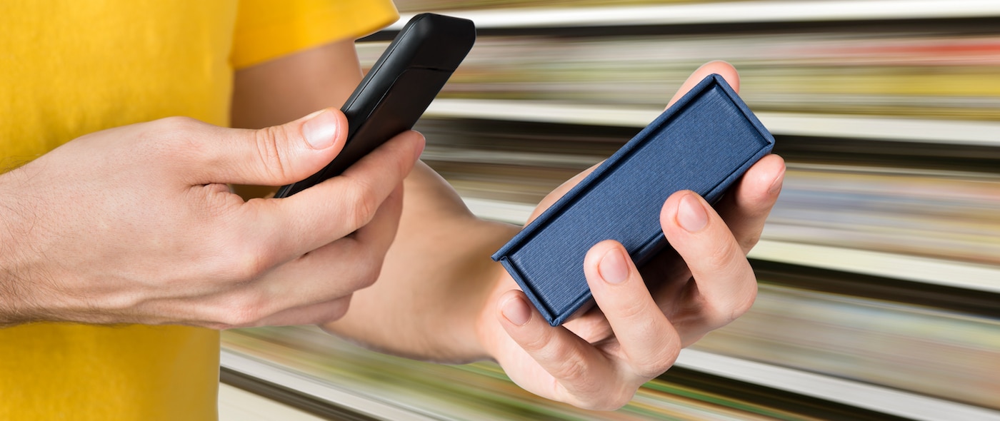 man scanning box image